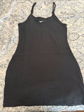 Nike Black Ribbed Mini Slip Dress with White Swoosh